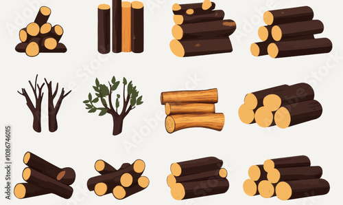Minimalist Firewood Set Vector Illustration for Camping and Woodworking Concepts