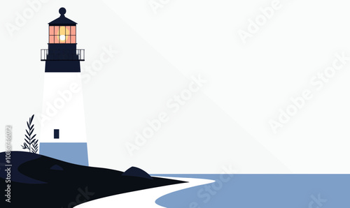 Coastal Lighthouse Nautical Vector with Sea and Sky Abstract Background for Advertising