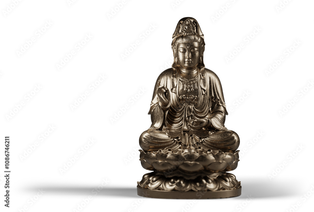 Golden Buddha statue in lotus position isolated on transparent background Golden Buddha statue in lotus position isolated on transparent background