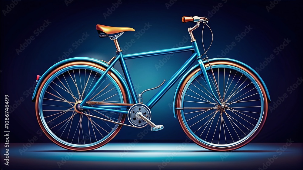 Fototapeta premium Blue Bicycle Illustration on Dark Background for Fashion Prints, Banners, Labels, Cards, and T-Shirts - A Stylish Cycling Symbol for Modern Apparel and Accessories