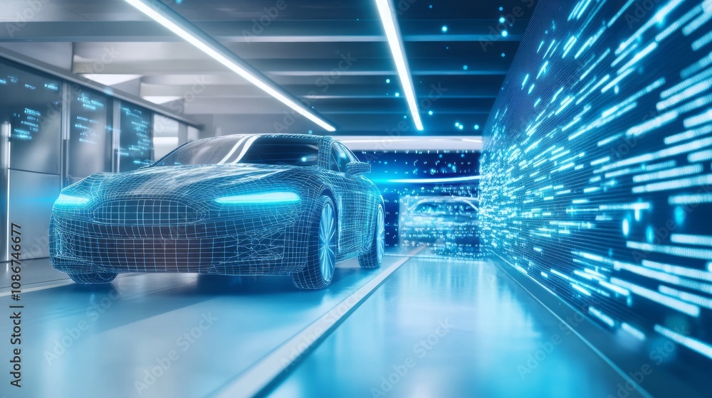 A high-tech garage entrance with a car entering under a digital security scanner, symbolizing restricted access A high-tech garage entrance with a car entering under a digital security scanner, symbolizing restricted access
