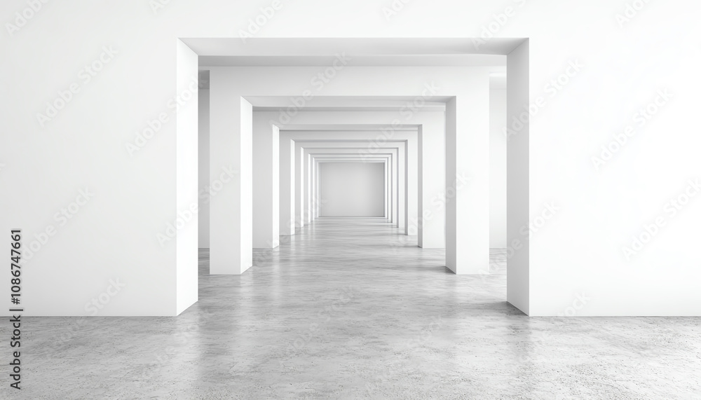 Modern minimalist interior white columns and endless space, perfect for various design concepts. Modern minimalist interior white columns and endless space, perfect for various design concepts.