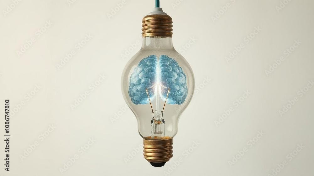 A unique light bulb design featuring a brain-shaped filament, symbolizing creativity and intelligence, brain, light bulb A unique light bulb design featuring a brain-shaped filament, symbolizing creativity and intelligence, brain, light bulb