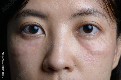 Close up of woman face with under eye swelling