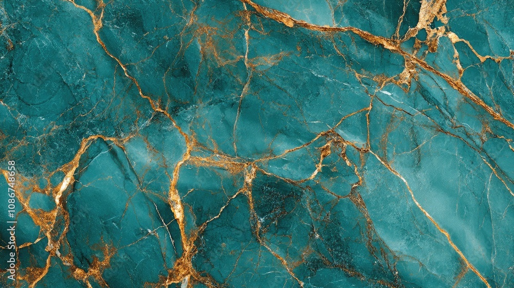 Obraz premium Stunning Turquoise Marble Background with Veins of Gold and Intricate Patterns for Elegant Design Projects, Textures, and Artistic Backgrounds