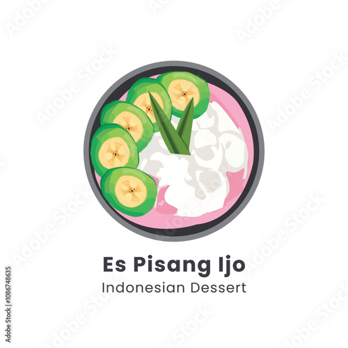 Hand drawn vector illustration of Green Banana Ice Traditional Indonesian Dessert