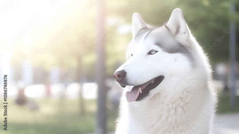 Majestic White Husky Dog Outdoors In Sunlight Majestic White Husky Dog Outdoors In Sunlight