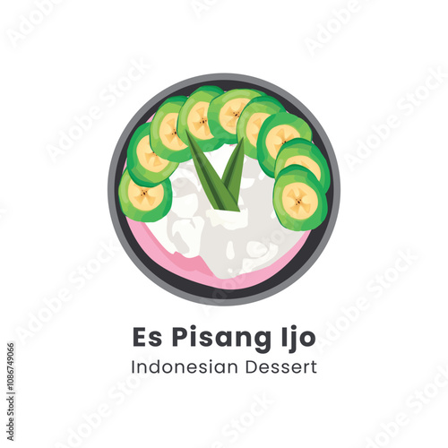 Hand drawn vector illustration of Green Banana Ice Traditional Indonesian Dessert