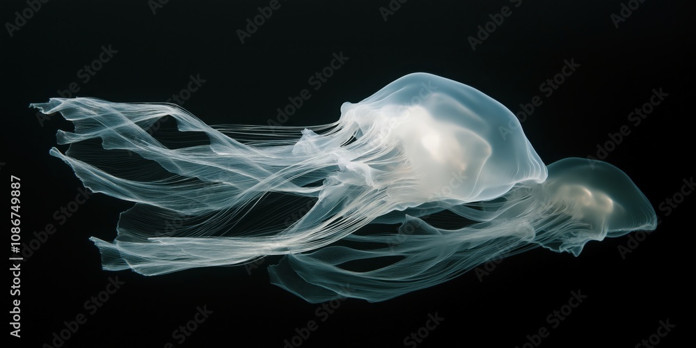 Fototapeta premium A group of comb jellyfish floating in the water, their bodies glowing faintly with bioluminescence