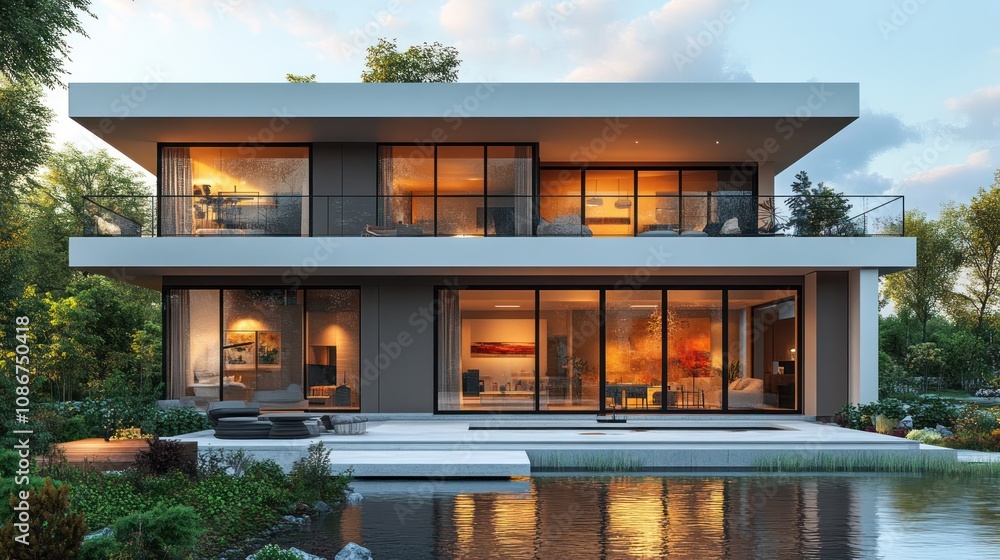 3D model of a sleek urban townhouse with modern architecture and a rooftop terrace, on a white background. 3D model of a sleek urban townhouse with modern architecture and a rooftop terrace, on a white background.