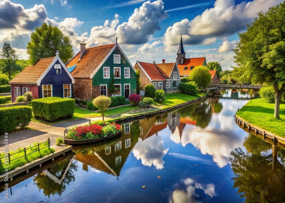 Obraz premium Candid Moments in Friesland, the Netherlands: Capturing the Charm of Quaint Villages, Scenic Canals, and Lush Green Landscapes in Natural Light for Authentic Storytelling