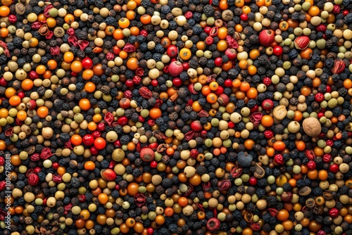 Fototapeta Naklejka Na Ścianę i Meble -  Spices mix texture background, blended spice powders pattern, seasoned salts, saffron, anise