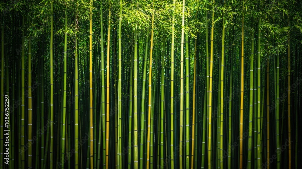 A tranquil bamboo forest with tall, slender stalks creating a serene natural atmosphere. A tranquil bamboo forest with tall, slender stalks creating a serene natural atmosphere.