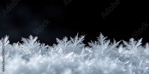 Frosty ice crystal details on a black matte background, winter wonderland, frozen gems, delicate patterns, icy motifs