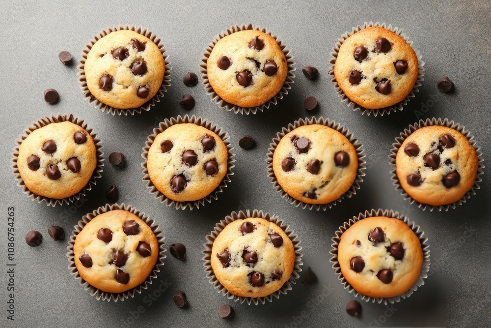 Obraz premium Delicious Chocolate Chip Muffins Baked To Perfection