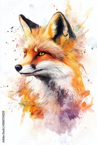 A vibrant portrait of a classic fox, showcasing stunning colors and detailed features amidst a splash of artistic expression. Generative AI