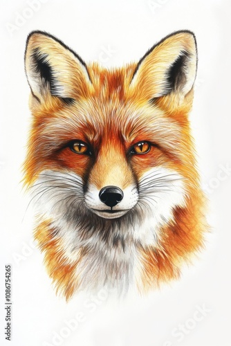 Detailed portrait of a classic fox highlighting its vibrant fur and expressive eyes, showcasing nature's beauty. Generative AI