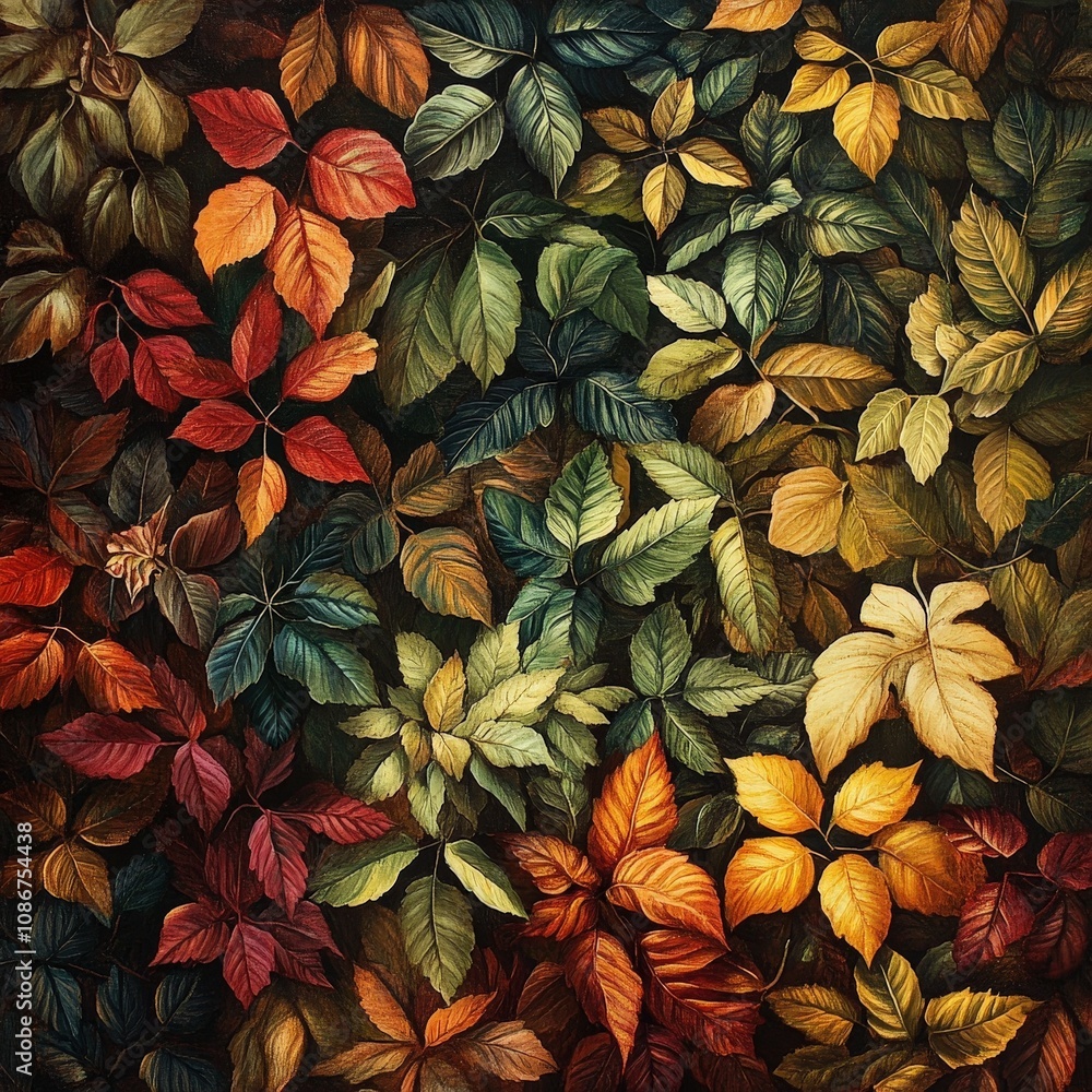 Fototapeta premium A vibrant collection of autumn leaves showcasing rich colors and intricate textures, perfect for nature-inspired designs.