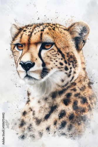 This stunning portrait showcases a cheetah with piercing eyes and a captivating spotted coat, reflecting its natural beauty and grace photo