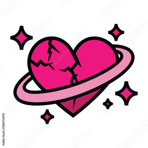 Broken Heart with Saturn Ring Illustration