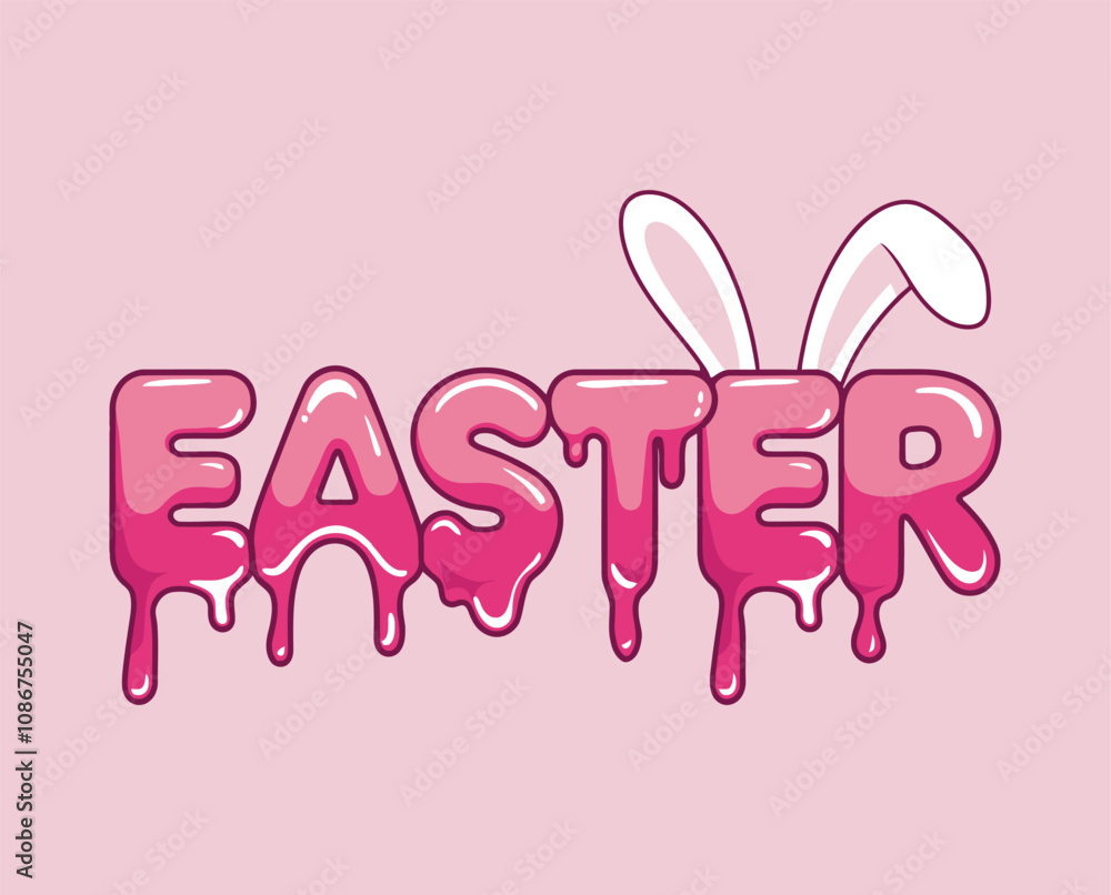 Pink Easter Dripping Text with Bunny Ears Illustration Pink Easter Dripping Text with Bunny Ears Illustration