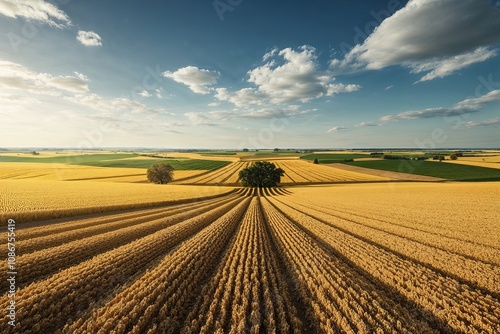 3D Mural Art of Scenic Rural Farmland with Golden Fields and Expansive Horizon