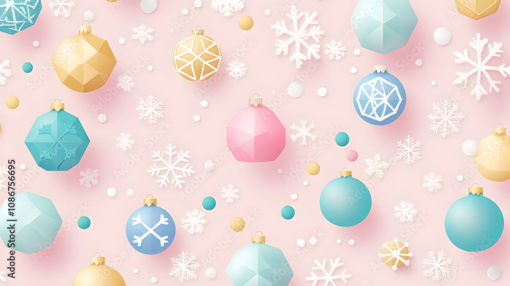 Christmas Greeting Card with Geometric Elements and Decorations in Flat Style. Christmas Greeting Card with Geometric Elements and Decorations in Flat Style.