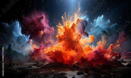 Vibrant Cloud Explosion Illuminating Night Sky