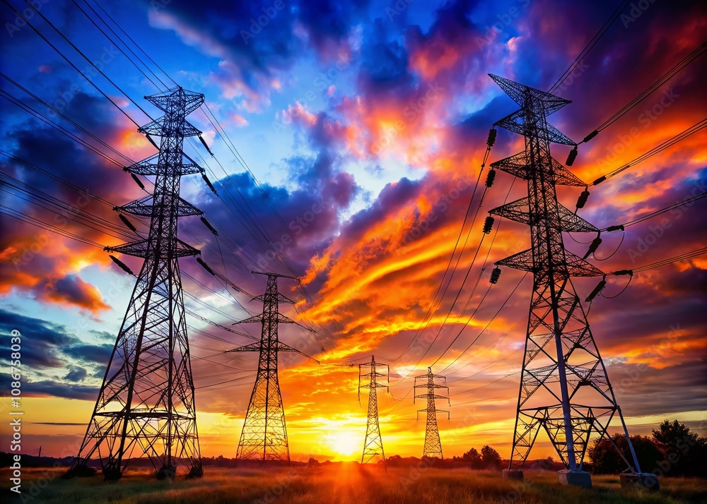 Captivating Conceptual Photography of Strommasten Against a Dramatic Sky, Symbolizing Energy and Connection in Modern Landscapes with Electric Power Lines Captivating Conceptual Photography of Strommasten Against a Dramatic Sky, Symbolizing Energy and Connection in Modern Landscapes with Electric Power Lines