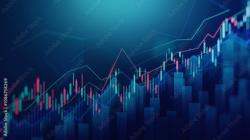 Naklejka premium Abstract Financial Chart with Blue and Red Lines