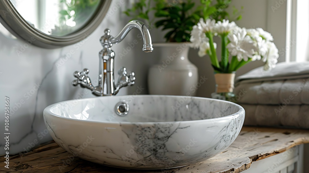Tasteful marble sink and chrome faucet Tasteful marble sink and chrome faucet