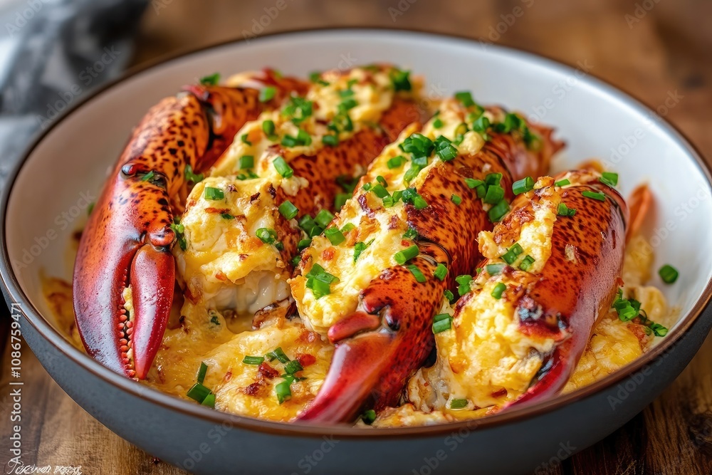 Baked Lobster Claws with Creamy Cheese Sauce and Chives