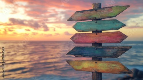 Wooden Signpost at Sunset
