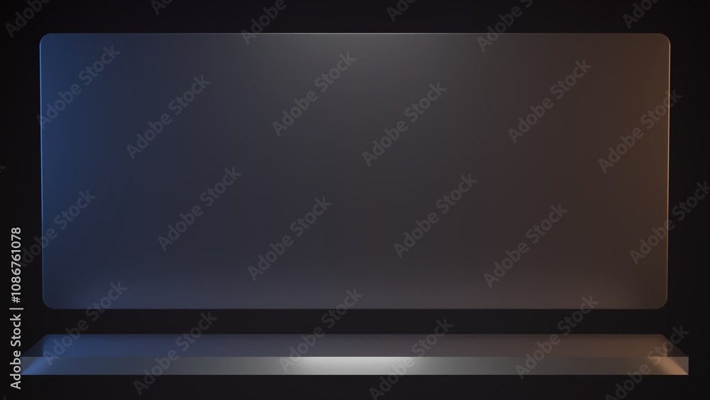 A translucent table on a dark background with abstract translucent panels. 3D rendering.
A translucent table on a dark background with abstract translucent panels. 3D rendering.