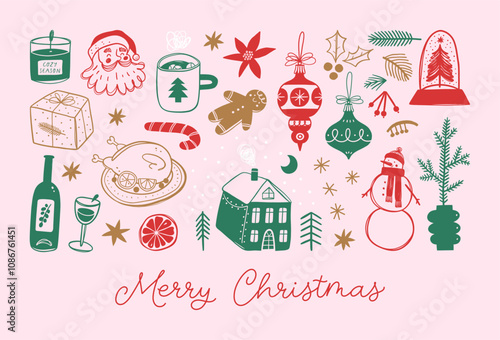 Merry Christmas and happy new year elements set.