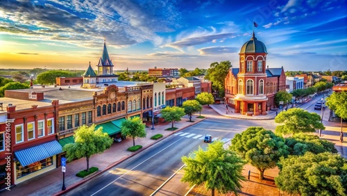 Captivating Downtown Waxahachie Landscape Photography Showcasing Historic Architecture, Vibrant Streets, and Scenic Views Under a Bright Blue Sky