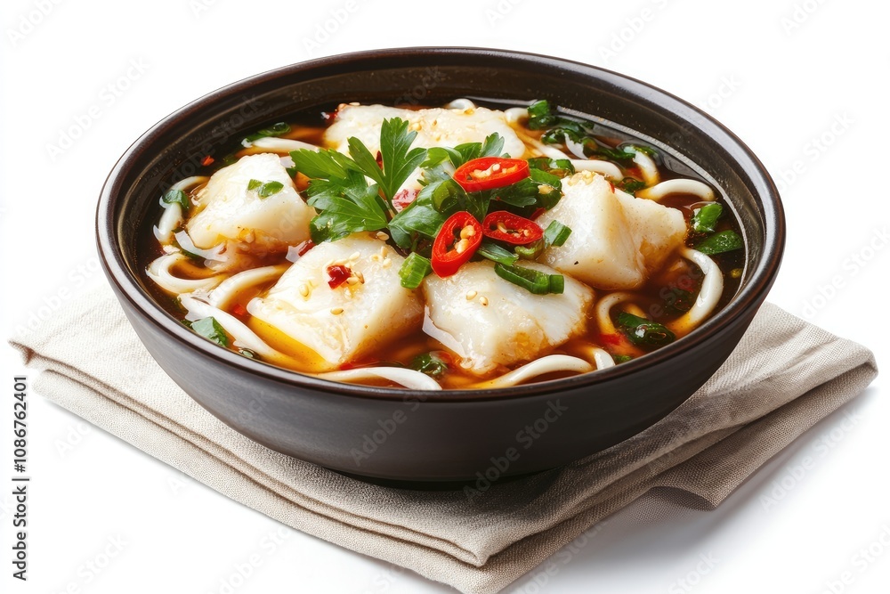Delicious Fish Noodle Soup with Chili and Parsley Delicious Fish Noodle Soup with Chili and Parsley