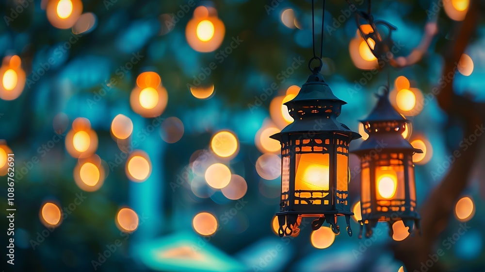 The bokeh lanterns in the sky shining an alive vivid light shop enjoying a happy night The bokeh lanterns in the sky shining an alive vivid light shop enjoying a happy night