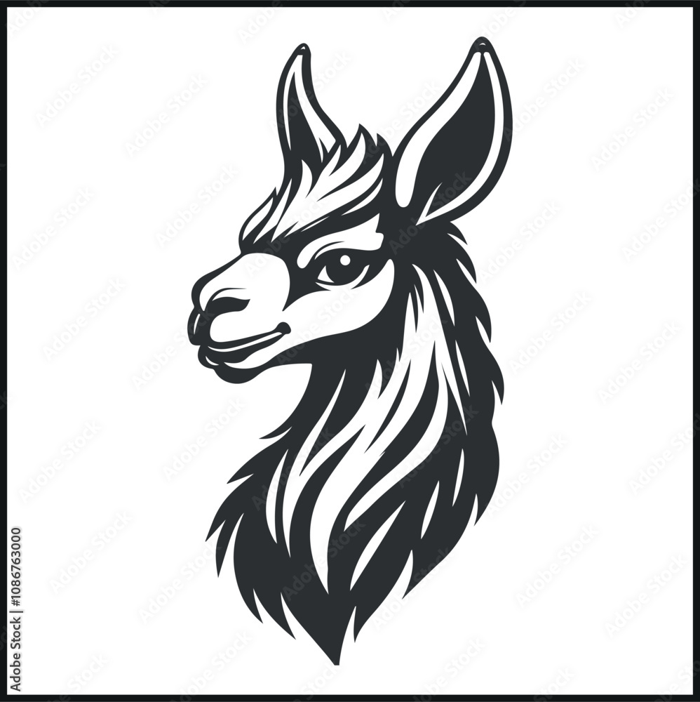 Obraz premium Curious Llama Head Silhouette Black 
