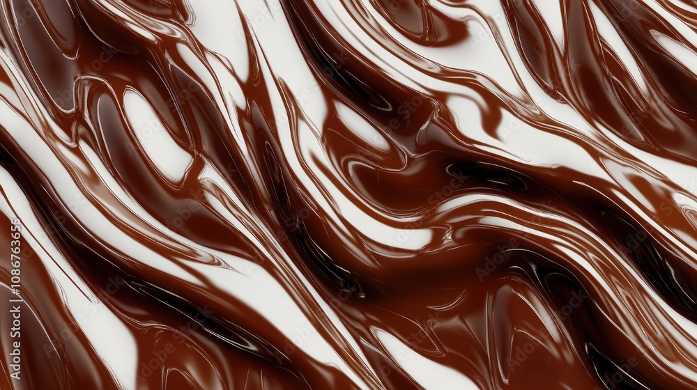 Rich, flowing chocolate swirl texture on a glossy surface. Rich, flowing chocolate swirl texture on a glossy surface.