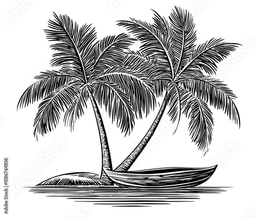 Icon of Coconut tree, palm tree, set of coconut trees, black palm trees