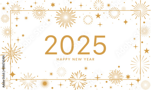 2025 gold fireworks greeting card, New Year background