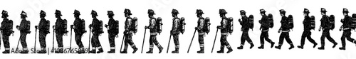 Isolated background with modern fireman silhouettes set.