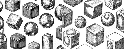 The pattern of ice cubes shaped like blocks of ice, with endless icy backgrounds and textures. This pattern is easily printable and can be used in textile, fabric and wrapping designs.