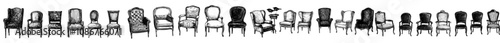 Set of armchair silhouettes, modern furniture design with isolated background.