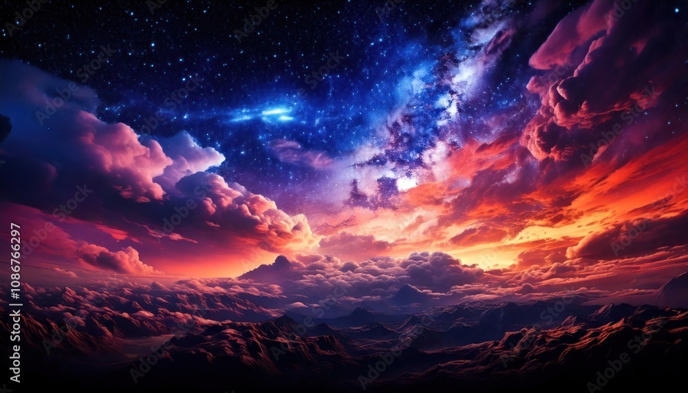 Naklejka premium Majestic Cosmic Clouds- A Celestial Odyssey 