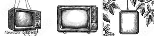 Simple flat illustration depicting a hanging flat screen television