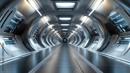 Wallpaper Mural Futuristic sci-fi corridor featuring sleek metal walls and bright lighting. Torontodigital.ca
