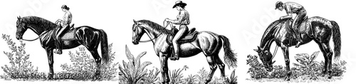 A horse grooming scene. Cleaning the equine coat, maintaining hair hygiene. Stallion care and treatment. Preparing, handling horses in the barn with grooming supplies. Flat modern illustration