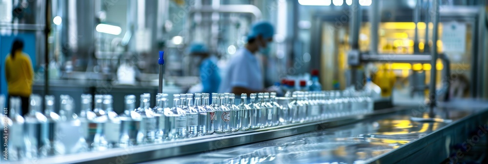 Fototapeta premium China Drinks Plant, Drink Production with Working People on Blurred Background, Drinks Manufacturing